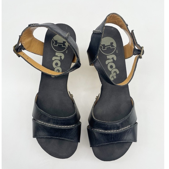 Flogg Wooden Black Leather Clog Sandals.  Size 6 - Picture 7 of 9